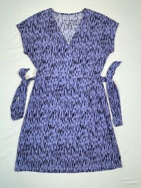 Nine West Purple Printed Tie-Waist V-Neck Dress Size Small